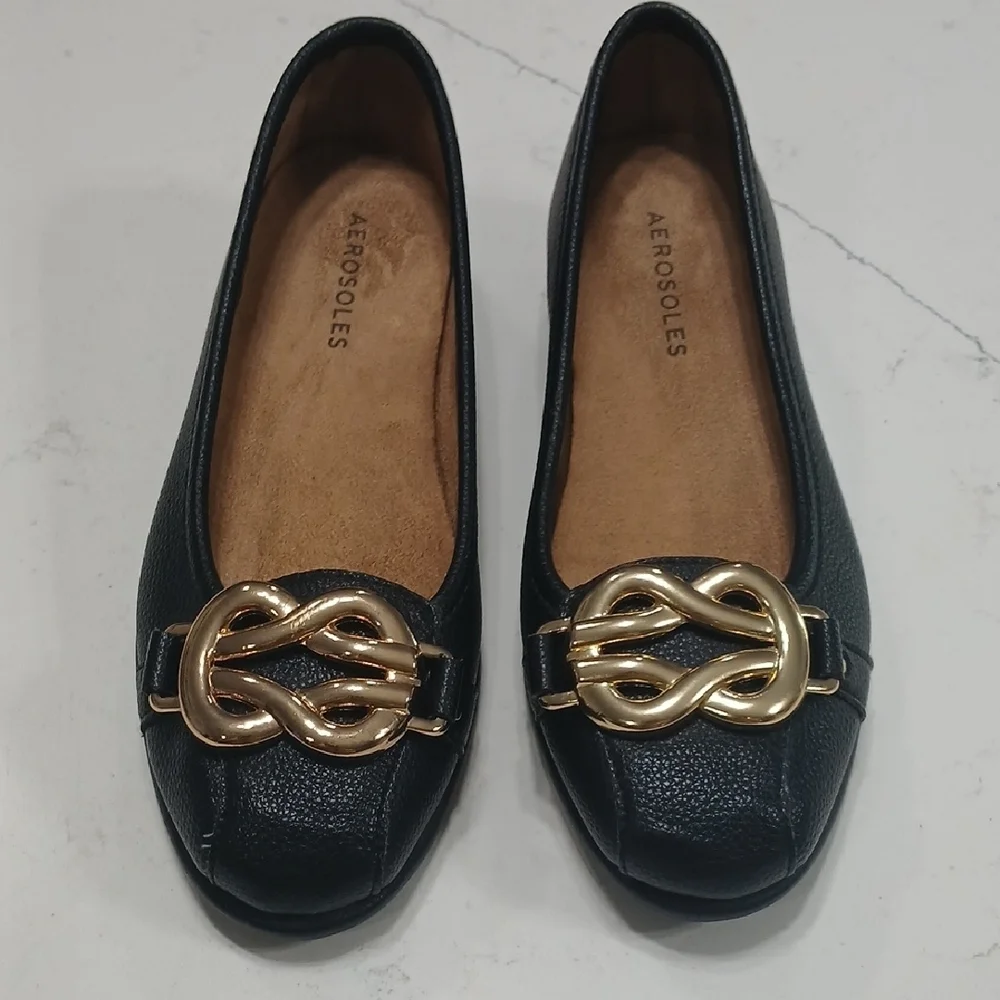 Aerosoles Black Loafers with Gold Accent , New Without Tags Or Box